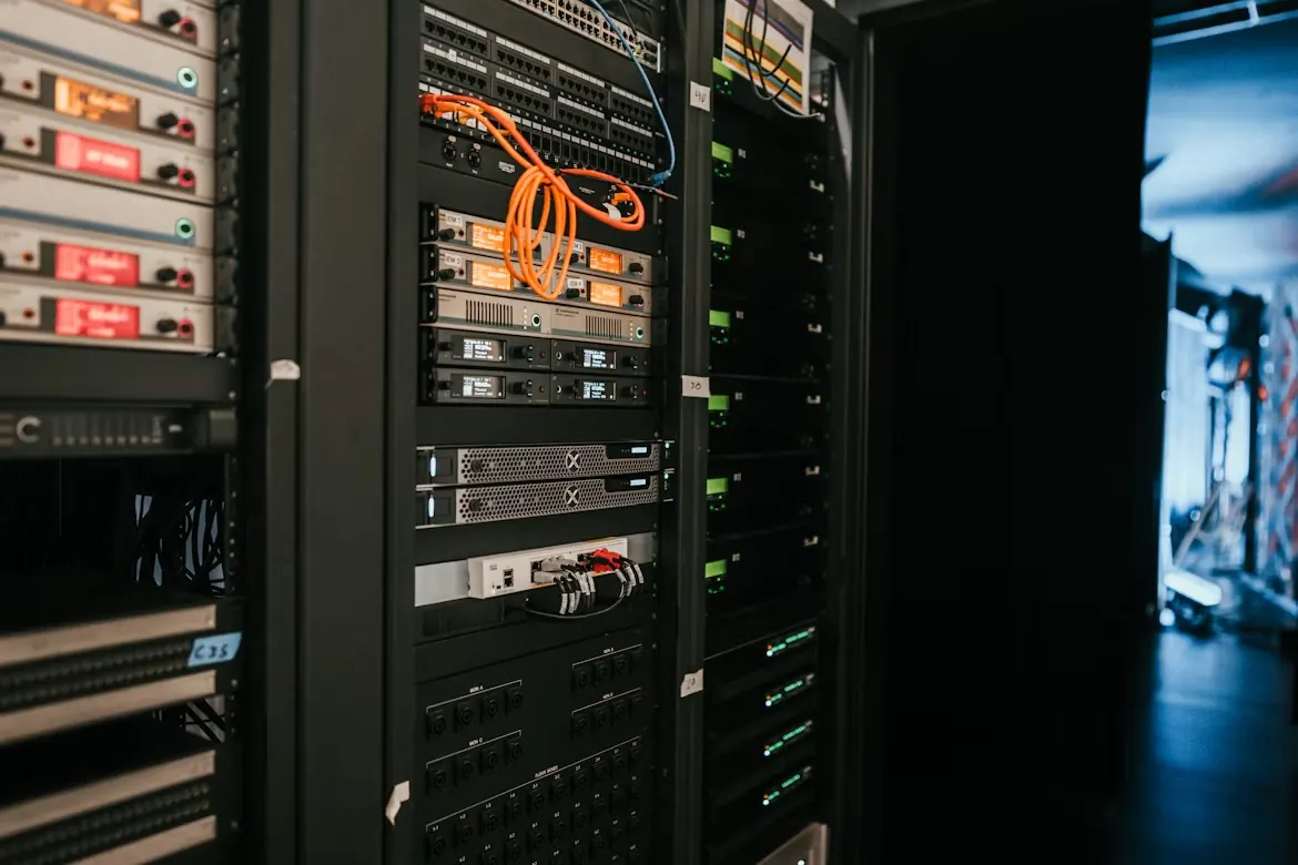 Server racks with network cables in a data centre